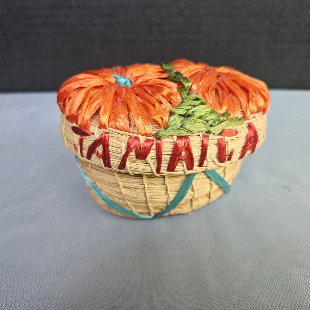 Jamaica Decorative Woven Straw Basket Trinket Box Handmade Folk Art